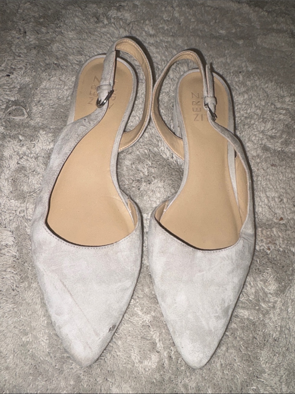 Naturalizer Light Gray Suede Pointed Slingback Flats